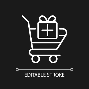 Koyu renk tema için mükemmel beyaz doğrusal simge sipariş etme yeteneği. Satın alma ikramiyesi. Pazarlama stratejisi. Çevrimiçi iş. İnce çizgili çizim. Gece modu için izole edilmiş sembol. Düzenlenebilir felç. Kullanılan Arial yazı tipi