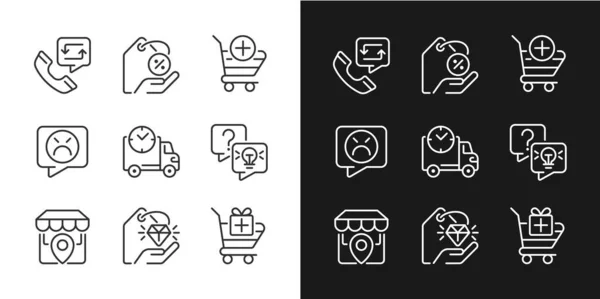 Internet Shopping Features Pixel Perfect Linear Icons Set Dark Light — Stock Vector