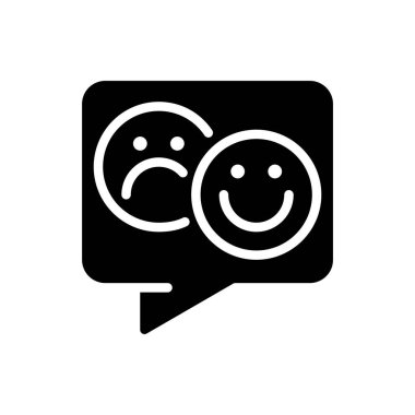 Müşteri değerlendirmesi siyah kabartma simgesi. Müşteri görüşü ve görüşü. Memnun ve hoşnutsuz alıcılar. İnternetten alışveriş. Beyaz uzayda siluet sembolü. Piktogram sağlammış. Vektör izole illüstrasyonu