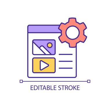 Video ve resim web sitesi içeriği RGB renk simgesi. Yeni ürünün sunumu. Seo optimizasyonu. İzole vektör çizimi. Basit bir çizgi çizimi. Düzenlenebilir felç. Kullanılan Arial yazı tipi