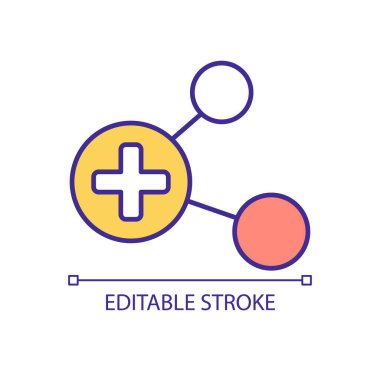 RGB renk simgesine yeni kullanıcılar ekleniyor. Sosyal medya pazarlaması. Müşterilerle ilişki kur. İzole vektör çizimi. Basit bir çizgi çizimi. Düzenlenebilir felç. Kullanılan Arial yazı tipi