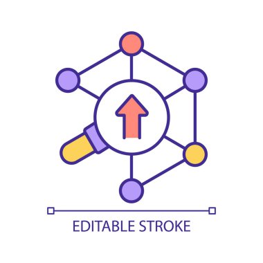 Bağlantı oluşturma süreci RGB renk simgesi. Web kaynağının SEO optimizasyonu. Dijital pazarlama stratejisi. İzole vektör çizimi. Basit bir çizgi çizimi. Düzenlenebilir felç. Kullanılan Arial yazı tipi