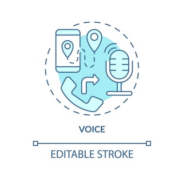 Ses turkuaz konsept simgesi. Çağrı ve iletişim. UCaaS fonksiyonu soyut fikir ince çizgi çizimi. İzole bir taslak çizim. Düzenlenebilir felç. Arial, Myriad Pro-Kalın yazı tipleri