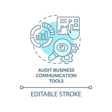 Teftiş iş iletişim araçları turkuaz konsept simgesi. UCaaS sistem soyut fikir ince çizgi illüstrasyonuna geçin. İzole bir taslak çizim. Düzenlenebilir felç. Arial, Myriad Pro-Kalın yazı tipleri