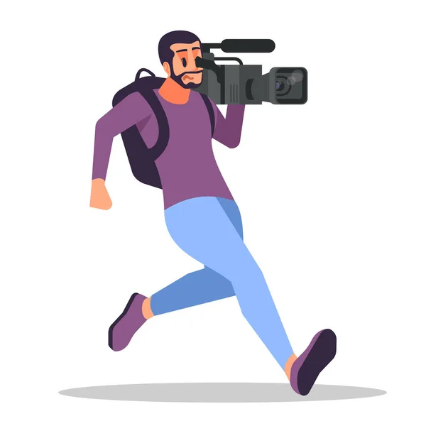 Caméra Opérateur Avec Appareil Enregistrement Sur Épaule Semi Plat Illustration — Image vectorielle