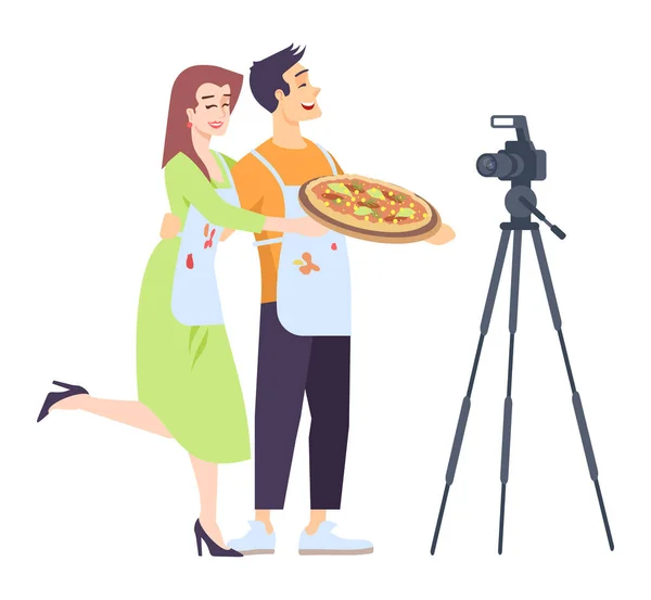 Cooking Together Semi Flat Rgb Color Vector Illustration Happy Couple — Stock Vector