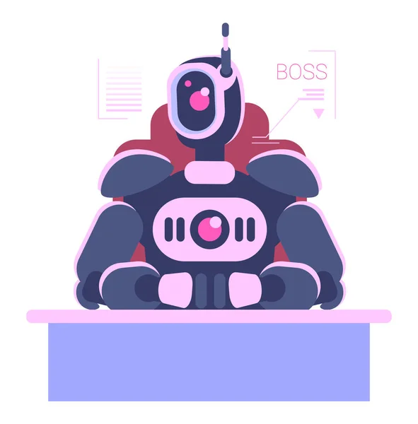 Робот Босс Управляющий Бизнес Процессами Полуплоская Цветовая Иллюстрация Rgb Исполнительная — стоковый вектор