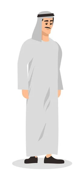 伝統的な白いローブ半フラットRgbカラーベクトルイラストを身に着けています マスタード男孤立した漫画のキャラクター上の白い背景 — ストックベクタ