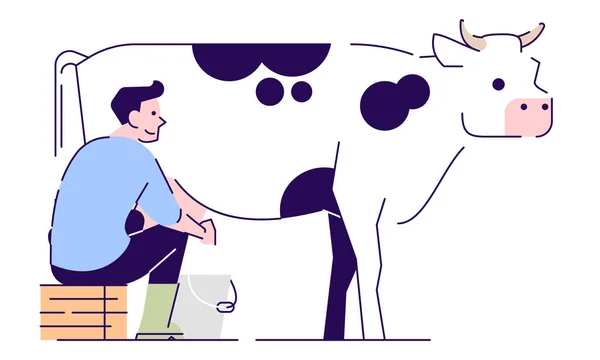 Günlük Rutin Yarı Düz Rgb Renk Çizimi Erkek Süt Çiftçisi — Stok Vektör