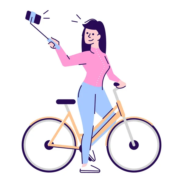 Полуплоская Цветовая Иллюстрация Активного Образа Жизни Rgb Девушка Велосипеде Держит — стоковый вектор