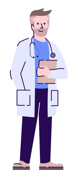Helsetjenestearbeider Halvflat Rgb Fargevektor Illustrasjon Mannlig Lege Med Hvit Morgenkåpe – stockvektor