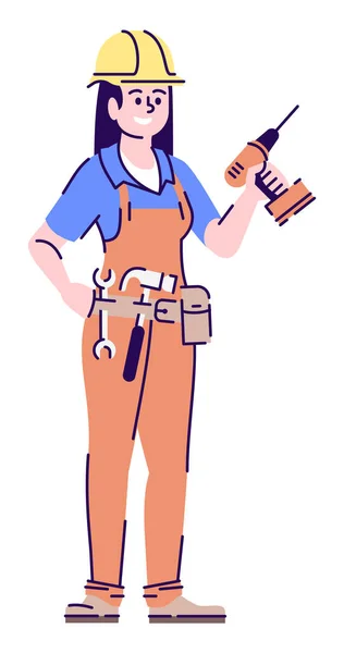 Construction Worker Semi Flat Rgb Color Vector Illustration Female Maintenance — Stock Vector