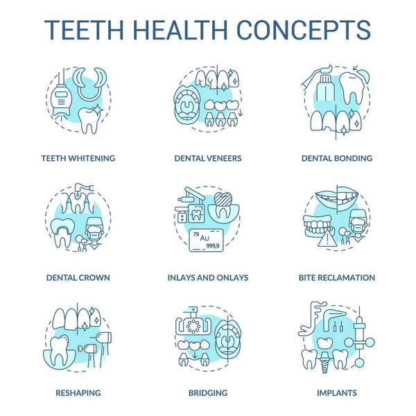 Set Iconos Concepto Salud Dientes Turquesa Visita Dental Regular Idea — Archivo Imágenes Vectoriales