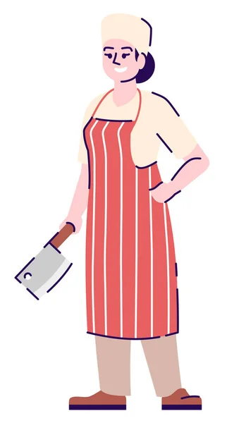 Полуплоская Цветовая Иллюстрация Kitchen Worker Rgb Женщина Шеф Повар Держит — стоковый вектор