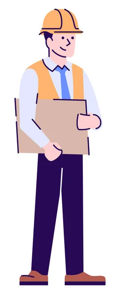 アーキテクチャサービス代表的な半フラットRgbカラーベクトル図 男性建築エンジニア隔離された漫画のキャラクター上の白い背景 — ストックベクタ