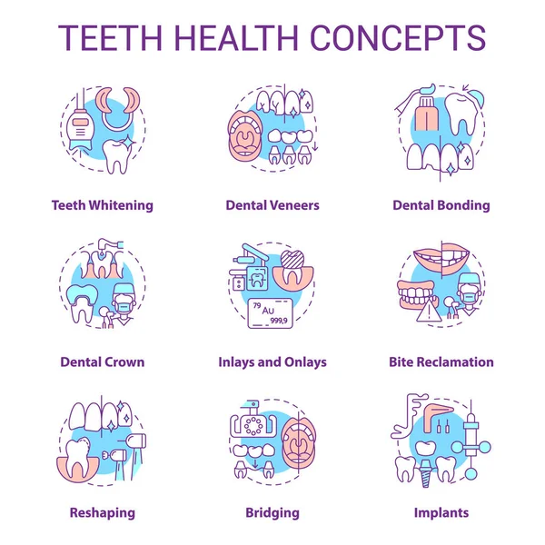 Conjunto Iconos Concepto Salud Dental Visita Dental Regular Idea Delgada — Archivo Imágenes Vectoriales