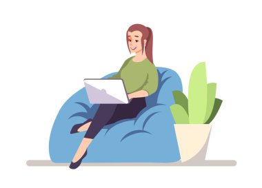 İşyeri kültürü yarı düz RGB renk çizimi. Çalışan salonunda dinlenen kadın beyaz arka planda izole edilmiş çizgi film karakteri