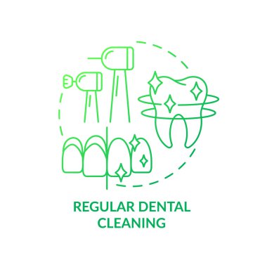 Normal diş temizleme yeşil gradyan konsept simgesi. Dişleri diş eti iltihabına ve hastalık fikrine karşı korur. İzole bir taslak çizim. Kullanılan sayısız Pro-Kalın yazı tipi