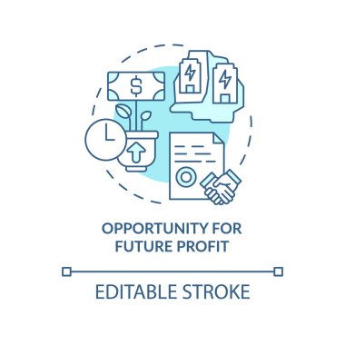 Geleceğin turkuaz konsept ikonu için fırsat. Yenilenebilir enerji. PPA pros soyut fikir ince çizgi çizimi. İzole bir taslak çizim. Düzenlenebilir felç. Arial, Myriad Pro-Kalın yazı tipleri