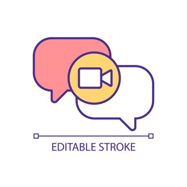 Video konferans iş iletişimi RGB renk simgesi. İnternetteki görüntülü konuşma. Kullanıcılar için UCaaS sistemi. İzole vektör çizimi. Basit bir çizgi çizimi. Düzenlenebilir felç. Kullanılan Arial yazı tipi