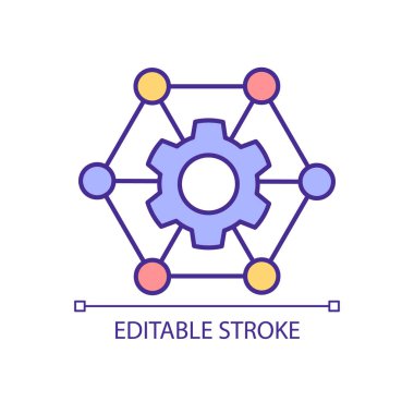 Sanal ağ RGB renk simgesini ayarlıyor. İş dünyası. Siber iletişim teknolojisi. İzole vektör çizimi. Basit bir çizgi çizimi. Düzenlenebilir felç. Kullanılan Arial yazı tipi