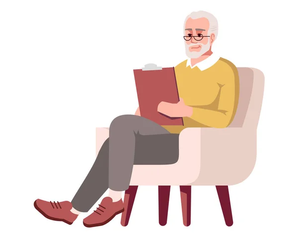 Licensed Psychotherapist Sitting Armchair Semi Flat Rgb Color Vector Illustration — Stock Vector