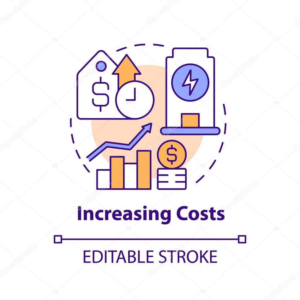 Increasing costs concept icon. Disadvantages of power purchase agreement abstract idea thin line illustration. Isolated outline drawing. Editable stroke. Arial, Myriad Pro-Bold fonts used