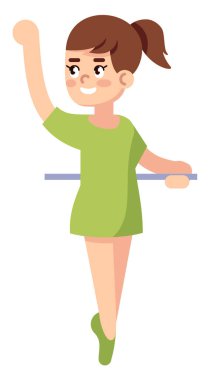 Dans okulu yarı düz RGB renk çizimi. Poz figürü. Okuldan sonra. Küçük kız beyaz arka planda izole edilmiş bale dansı yapıyor.