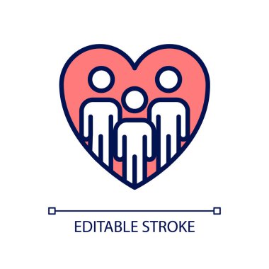 Toplumsal çalışma pikseli mükemmel RGB renk simgesi. Gönüllü olma fırsatları. Toplu eylem yoluyla değişin. İzole vektör çizimi. Basit bir çizgi çizimi. Düzenlenebilir felç. Kullanılan Arial yazı tipi