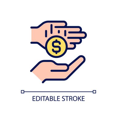 Mikro bağış pikseli mükemmel RGB renk simgesi. Mikro hayırseverlik. Küçük bağışlar, hediyeler. İzole vektör çizimi. Basit bir çizgi çizimi. Düzenlenebilir felç. Kullanılan Arial yazı tipi