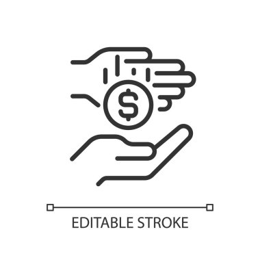 Mikro bağış pikseli mükemmel doğrusal simge. Mikro hayırseverlik. Küçük bağışlar, hediyeler. İnce çizgili çizim. Contour sembolü. Vektör çizimi. Düzenlenebilir felç. Kullanılan Arial yazı tipi