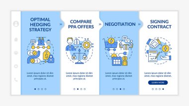 PPA mavi ve beyaz şablon üzerinde çalışıyor. Elektrik enerjisi satışları. Doğrusal konsept simgeleriyle cevap veren mobil web sitesi. Web sayfasında 4 basamaklı ekranlar. Kullanılan Lato Kalın, Düzenli yazı tipleri
