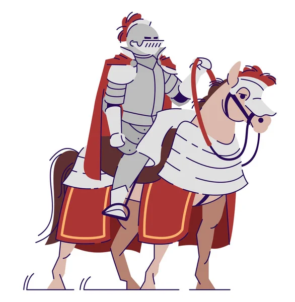 Middeleeuwse Ridder Zittend Paard Semi Vlakke Rgb Kleur Vector Illustratie — Stockvector