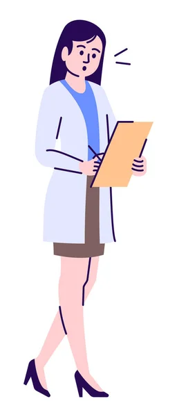 Έκπληκτη Γυναίκα Εργαστηριακή Εργάτης Ημι Επίπεδη Rgb Χρώμα Διανυσματική Απεικόνιση — Διανυσματικό Αρχείο