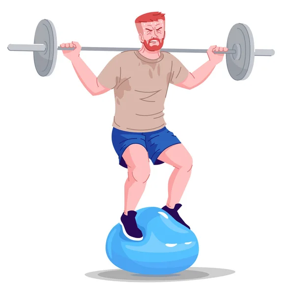 Man Obsessed Gym Semi Flat Rgb Color Vector Illustration Struggling — Stock Vector