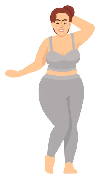 スポーツウェアの半フラットRgbカラーベクトルイラストに身を包んだ曲線的な女性モデル 自己受容 体の肯定的なアプローチを促進する人白地に隔離された漫画のキャラクター — ストックベクタ