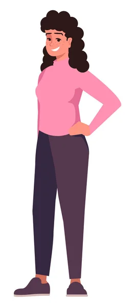 Mujer Segura Con Gran Sonrisa Semi Plana Ilustración Vectorial Color — Vector de stock