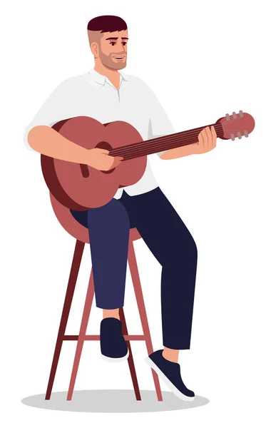 Homem Barbudo Tocando Guitarra Público Semi Plana Ilustração Vetor Cor — Vetor de Stock