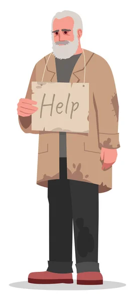 Homeless Man Asking Help Semi Flat Rgb Color Vector Illustration — Stock Vector