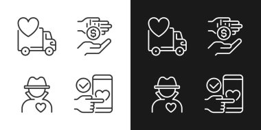 Halka açık yardım pikseli. Karanlık, aydınlık mod için mükemmel doğrusal simgeler. Motorlu araç bağışlıyorum. İsimsiz bağışçı. Gece ve gündüz teması için ince çizgi sembolleri. İzole çizimler. Düzenlenebilir vuruş