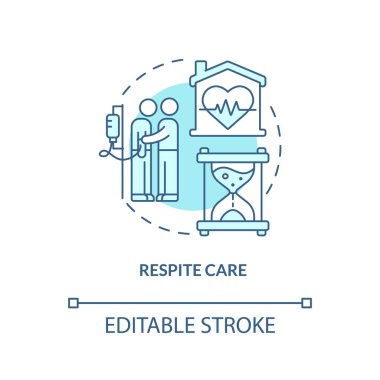 Solunum bakım turkuaz konsept ikonu. Kısa süreli yardım. Bakım evi fikri soyut ince çizgi çizimi. İzole bir taslak çizim. Düzenlenebilir felç. Arial, Myriad Pro-Kalın yazı tipleri