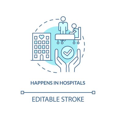 Hastanelerde olur. Turkuaz konsept ikonu. Palyatif bakım karakteristik soyut fikir ince çizgi çizimi. İzole bir taslak çizim. Düzenlenebilir felç. Arial, Myriad Pro-Kalın yazı tipleri