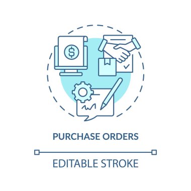 Turkuaz konsept ikonu satın al. Talep, onay. İş dünyasında otomasyon soyut fikir ince çizgi çizimi. İzole bir taslak çizim. Düzenlenebilir felç. Arial, Myriad Pro-Kalın yazı tipleri