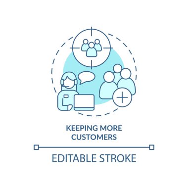 Daha fazla müşteri turkuaz konsept simgesi tutmak. Banka soyut fikir çizgisi çiziminde BPA 'nın faydaları. İzole bir taslak çizim. Düzenlenebilir felç. Arial, Myriad Pro-Kalın yazı tipleri