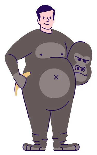 Bărbat Purtând Costum Gorilă Semi Plat Rgb Ilustrație Vectorială Color — Vector de stoc