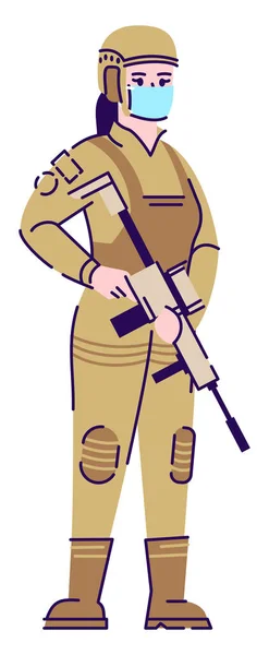 Militärangehörige Halb Flache Rgb Farbvektorabbildung Posing Figur Vorbeugende Maßnahmen Soldatin — Stockvektor