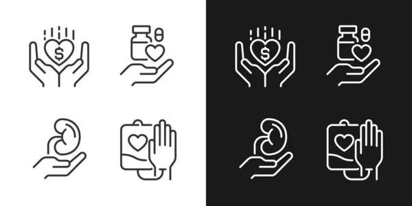 Spenden Organisationen Gesundheitswesen Ermöglichen Perfekte Lineare Symbole Für Den Dunklen — Stockvektor