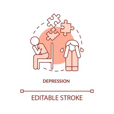Depresyon Terracotta konsept ikonu. Çocukların zihinsel rahatsızlıkları soyut fikirlerin ince çizgileridir. Ruh hali bozukluğu. İzole bir taslak çizim. Düzenlenebilir felç. Arial, Myriad Pro-Kalın yazı tipleri