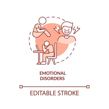 Duygusal bozukluklar terracotta konsept ikonu. Duygularla yüzleşmek soyut fikirlerle ince çizgi çizimleriyle. İzole bir taslak çizim. Düzenlenebilir felç. Arial, Myriad Pro-Kalın yazı tipleri