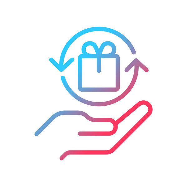 Значок градиентного линейного вектора экономики подарков. Социальный обмен. Бесплатная раздача. Подарочная культура. Ожидаемое социальное поведение. Символ цвета тонкой линии. Пиктограмма в современном стиле. Векторный изолированный контур